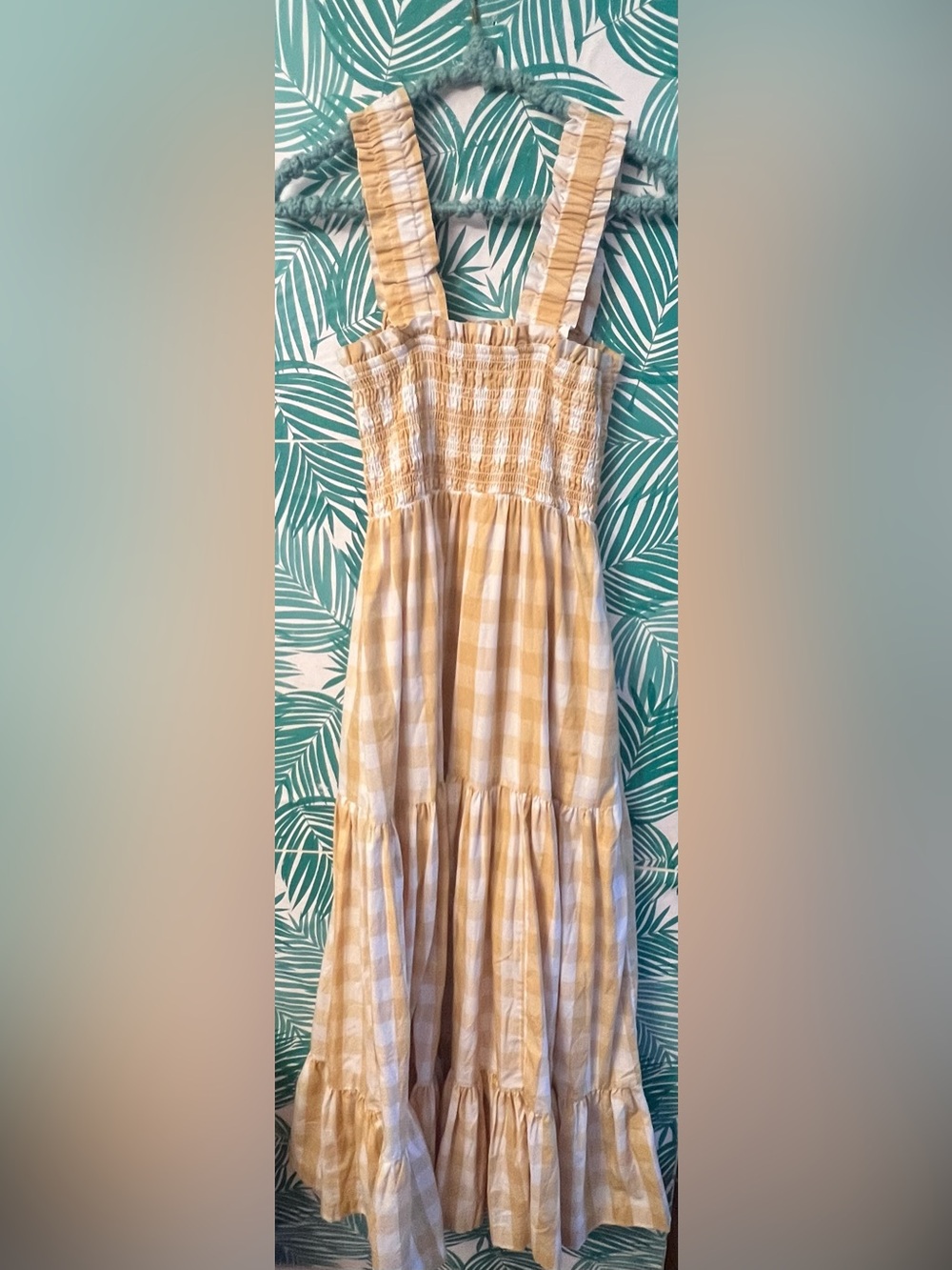 Abercrombie & Fitch Yellow and White Gingham Smocked Maxi Dress Sz S - Picture 8 of 12